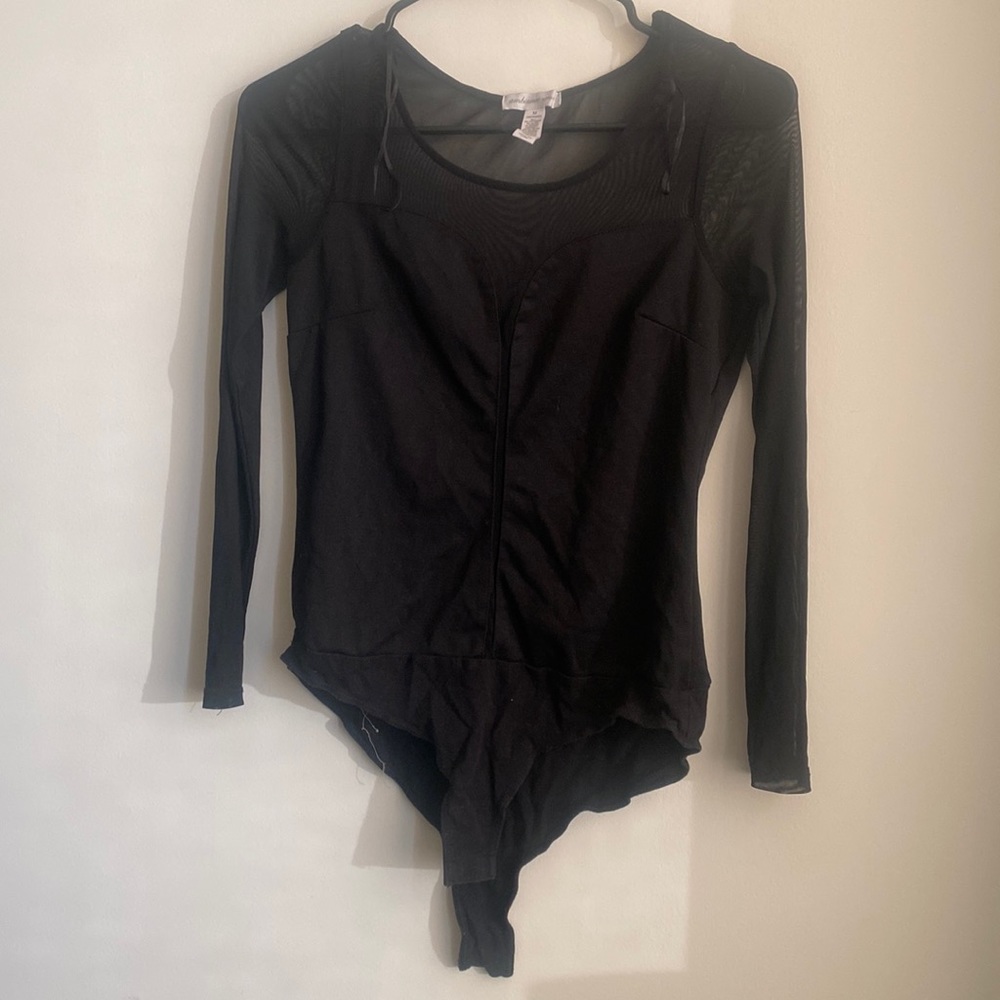 Mesh sleeves leotard one piece body suit